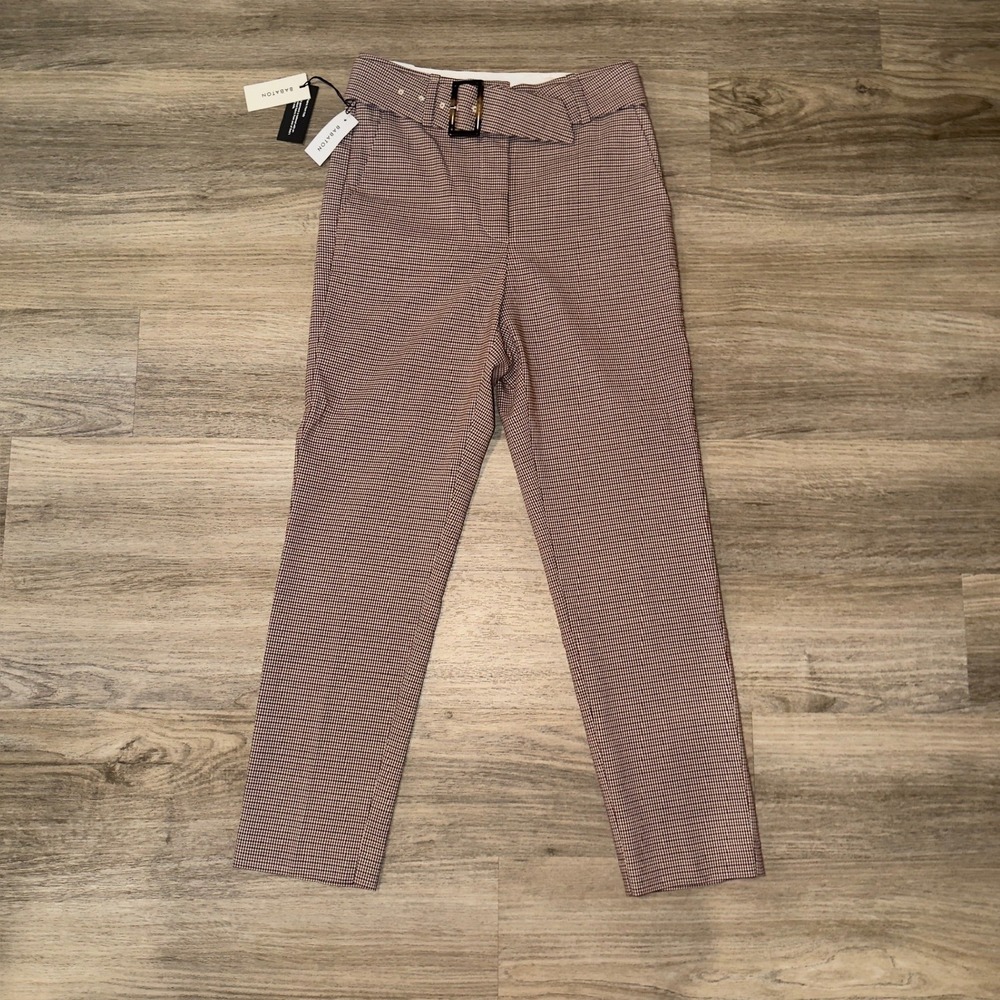 Babaton Walker‎ Pants NWT High Rise Skinny Ankle Brown Plaid Size 2 Wool Blend